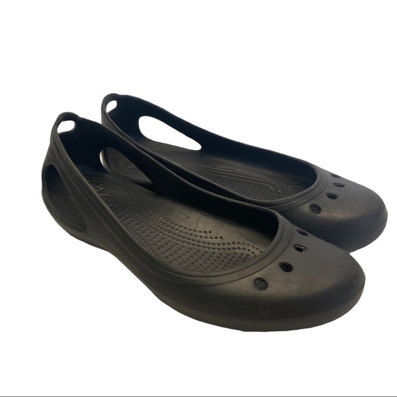 Crocs Malindi Ballet Flats Women Black Size 10 Slip-On Rubbercore Style - Picture 1 of 11
